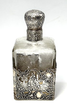 Antique 1890's  Hanau  800 Silver Overlay  High Relief Etched Decanter Bottle picture