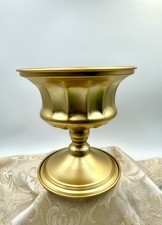 Beautiful Compote Bowl 6” Tall Gold Finish Aluminum Pedestal Ribbed picture
