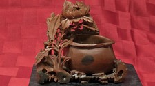 Vintage Chinese Carved Soapstone Brush Washer Flower Scholar's Desk Object picture