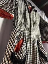 RARE 1950s Saks Fifth Avenue Women’s S Long Black/White Gingham Zip Coat Dress picture