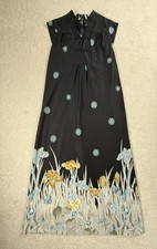 VTG Malama Sophisticates Hawaii Dress Women M 14 Black Floral Hawaiian Muumuu picture