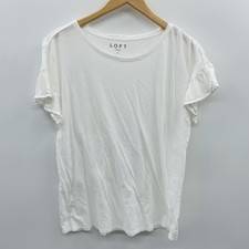 Ann Taylor LOFT Womens Size Large Flutter Ruffle Short Sleeve T-Shirt White 1616 picture