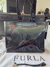 Authentic Furla Womens Dark Green and Black Patent Tote Bag with Dust Bag picture