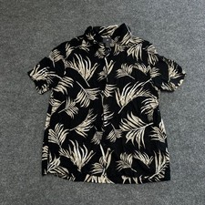 H&M Shirt Mens Size M Black Viscose Tropical Palm Leaf Short Sleeve Camp Collar picture