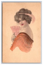 Artist Signed Beautiful Woman Colored Postcard picture