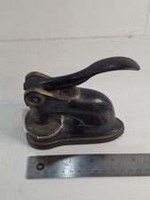 Antique Cast Iron Desktop Notary Embosser Seal Press Heavy Duty Desk Stamp Vtg picture