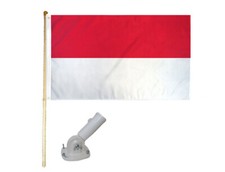 5' Wooden Flag Pole Kit W/ Nylon White Bracket 3x5 Monaco Country Polyester Flag picture