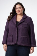 NWT Dialogue Plum Purple Tweed Fringed Jacket Womens Plus Size 22W Wool Blend picture
