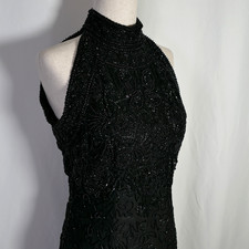 VTG Adrianna Papell Y2K Heavily Beaded Silk Maxi Dress Size 4 Halter Prom Event picture