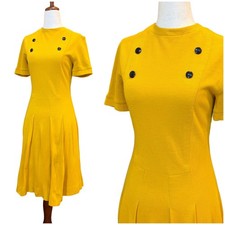 Vintage 60s Mustard Yellow Mod Pleated Dress picture