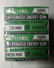 LyvWel Caffeinated Energy Gum - Mint Flavor - 12 Packs 8 Pieces Per Pack - New picture