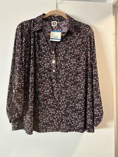 NWT Anne Klein Size XL Black/pink/plum Floral Collared 3/4 Sleeve Blouse picture