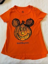 Disney Parks Halloween Mickey Mouse Orange Flip Sequin Child X-Small T-Shirt picture