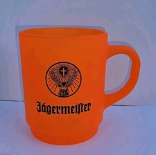 Jagermeister Neon Orange Frosted Glass Mug Cup Vintage Y2K Bar Euro Promo Rare picture
