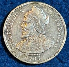 1905 Panama 50 Centesimos Balboa Silver Coin picture