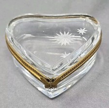 Antique French Heart Shaped Box, Butterfly Hinge Etched Stars picture