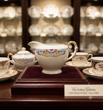 Vintage Victoria China Czechoslovokia Floral Creamer 24k gold trim 1940-1960s picture