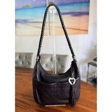 Brighton Barbados Pebbled Leather Shoulder Bag Braided Strap Tassel Y2K Black picture
