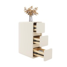 Minimalist 3 Tier End Table Nightstand with Drawers Leather No Assembly Cream picture
