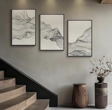 Abstract Framed Print Set of 3, Real Wood Frame, Black/White 20x30 Vertical picture