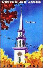 New England 1955 United Airline Vintage Poster Print Retro Style Travel Tourism  picture