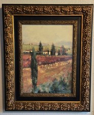 Pair of Tuscan Italian Textured Landscape Wall Art Ornate Gold Black Frames picture
