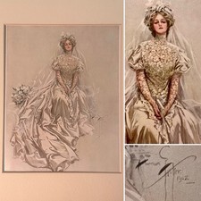 [1909] Harrison Fisher STUNNING Bride Wedding Litho Print Fashion Antique 11 x 9 picture