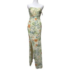 lulus strapless floral floor length gown with side slit women's size picture