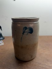 19th C. salt glazed stoneware crock cobalt blue flowers picture