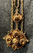 Vtg Florenza Amber Glass Maltese Cross Pendant Necklace 26” Etruscan Revival USA picture
