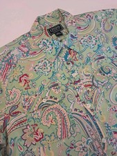 Chaps Classics Womens Sz L 100 % Cotton Paisley 3/4 Sleeve Blouse Top Colorful  picture