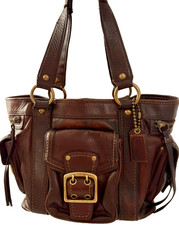 GUC RARE Vintage Coach Legacy 7574 Dark Brown Leather Tote Buckles Side Pockets picture