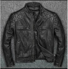 Men's Motorcycle Real Leather Jacket Motorbike Genuine Black Biker Jacket picture