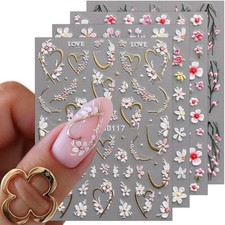 JMEOWIO 3D Embossed Flower Nail Art Stickers Decals Self-Adhesive 5D Colorful picture