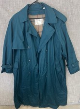 Towne from London Fog Men's Green Long Trench Coat Plaid Lined Size 20.5 REG picture