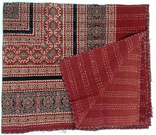 Indian Beautiful Ajrak Kantha Quilt King Size Coverlet Handmade Cotton Blankets picture