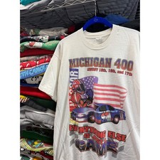 Vintage Michigan 400 NASCAR Racing T-Shirt Mens Large White 97 Car Single Stitch picture