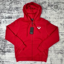 NWT True Religion Buddha Logo Seal Zip Hoodie Men's Large Red 108407 MSRP $119 picture