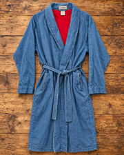 Extremely Rare Vintage L.L.Bean Denim Robe Men XL Red Fleece Lined 80s 90s picture