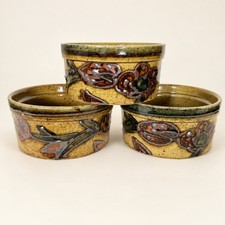 Vintage Otagiri Japan Ramekin Set of 3 Hand Painted Floral Stoneware Bowls MCM picture