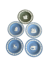 Set of 5 Distinct Vintage Wedgwood Jasperware Blue and Green 4.5” Diam. Plates picture