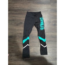 Justice Active Girls Black Gymnastics Leggings Teal Mesh Size 8 Gymnast Pants picture