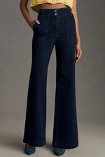 Maeve Anthropologie The Naomi High Rise Wide Leg Flare Jeans Dark Wash Size 26  picture