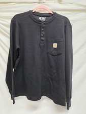 Carhartt Mens Black Thermal Waffle Knit Long Sleeve Henley Shirt Size M picture