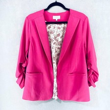 Skies Are Blue Blazer Womens L Pink Stretch 3/4 Sleeve Open Jacket Career Preppy picture