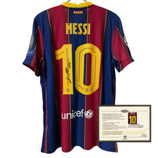 2020 21 Barcelona Messi Printed Signature Retro Jersey Framed Soccer Collectible picture
