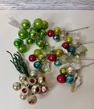 Vtg MCM Japan Lot Christmas multicolor Mercury Glass Balls Floral Picks  picture