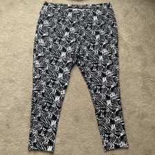Roaman’s Pants Womens 3X 30/32 Pull On Stretch Black Tropical Straight Leg picture