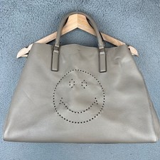 Anya Hindmarch Smiley Face Tote Bag Grey Leather Top Handle Shoulder Bag picture