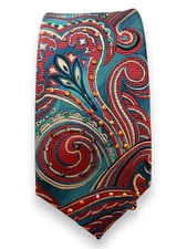 Teal, copper, gold crystal embellished paisley bling tie & pocket square picture